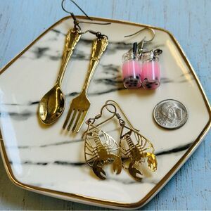 Novelty Earring‎ Lot Lobsters Fork Spoon Boba Tea